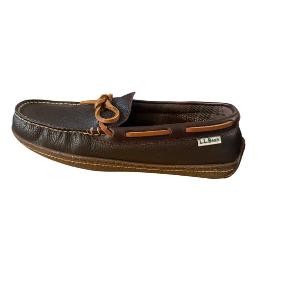 LL Bean Mens Brown Leather Moccasins/Loafers/Slippers Plaid Inside- Size 8 - Picture 9 of 11